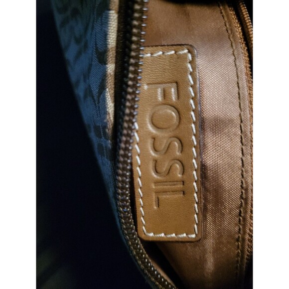 FOSSIL Monogram Boat Purse Shoulder Hand Bag Brown Women's Small Leather - Picture 11 of 15